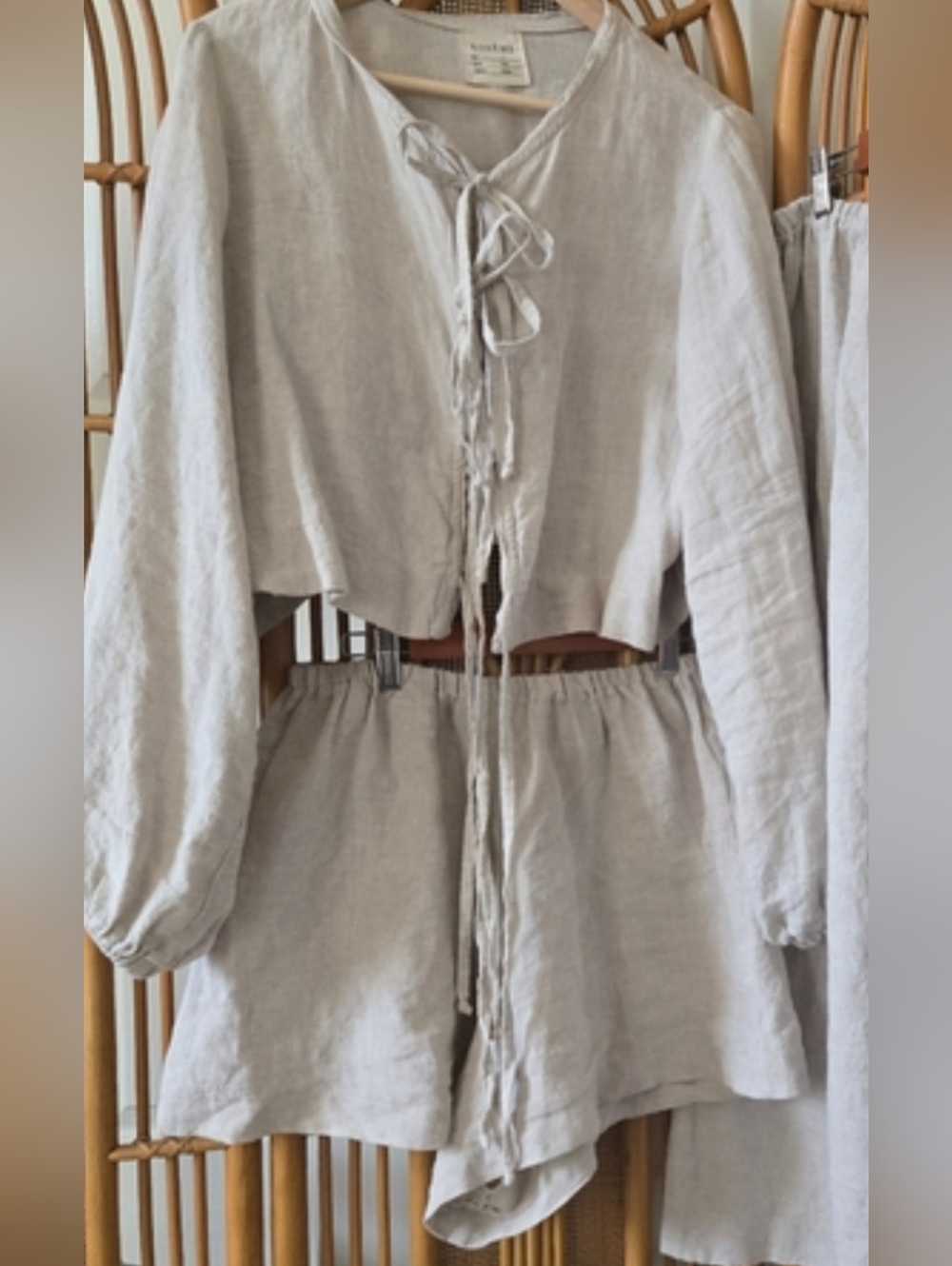 Boheme Goods Oat Linen Set Tie Top, Shorts,